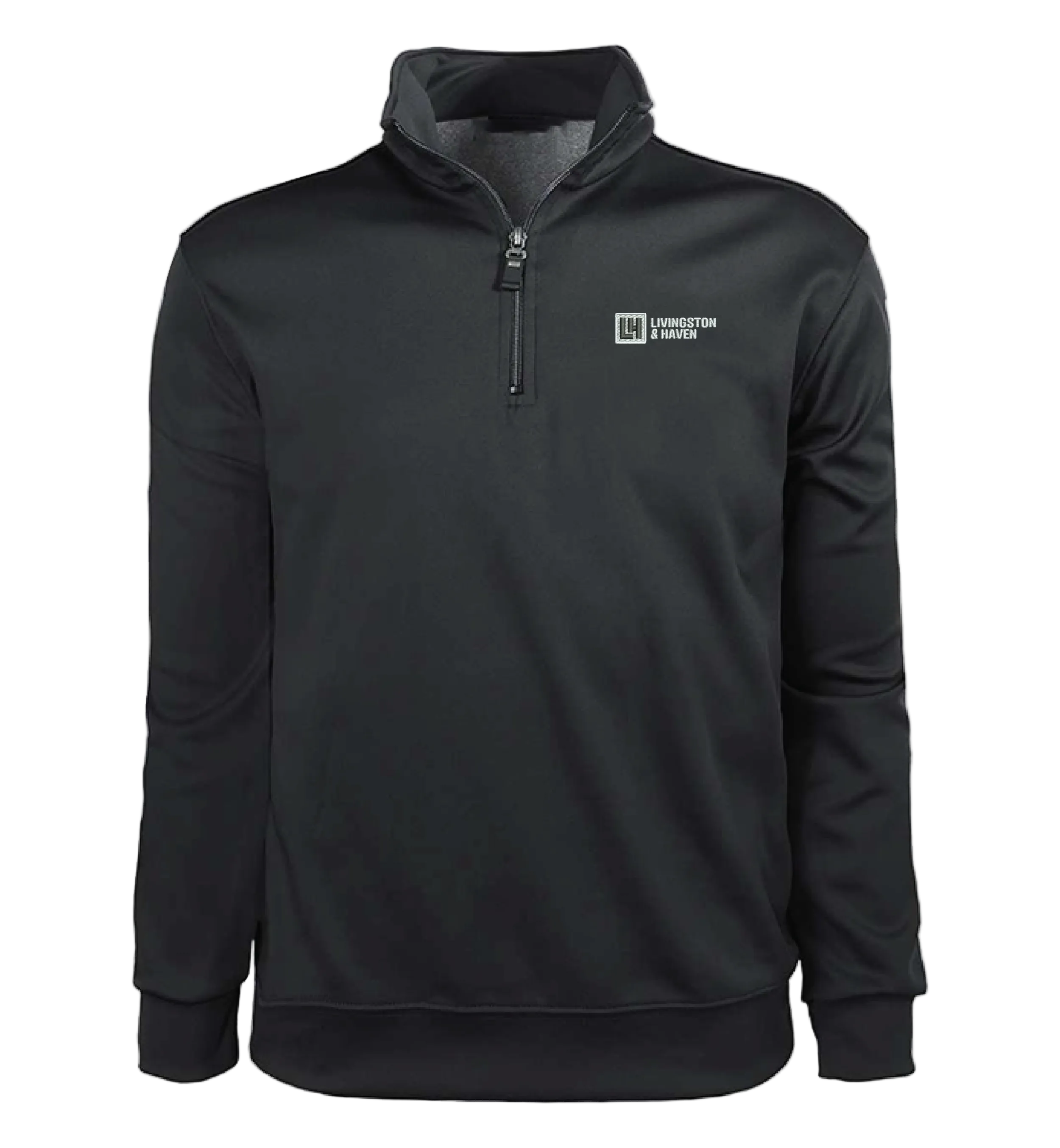 Black pullover with a logo on a white background